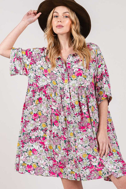 SAGE + FIG Floral Button Down Mini Shirt Dress-Angel Casuals