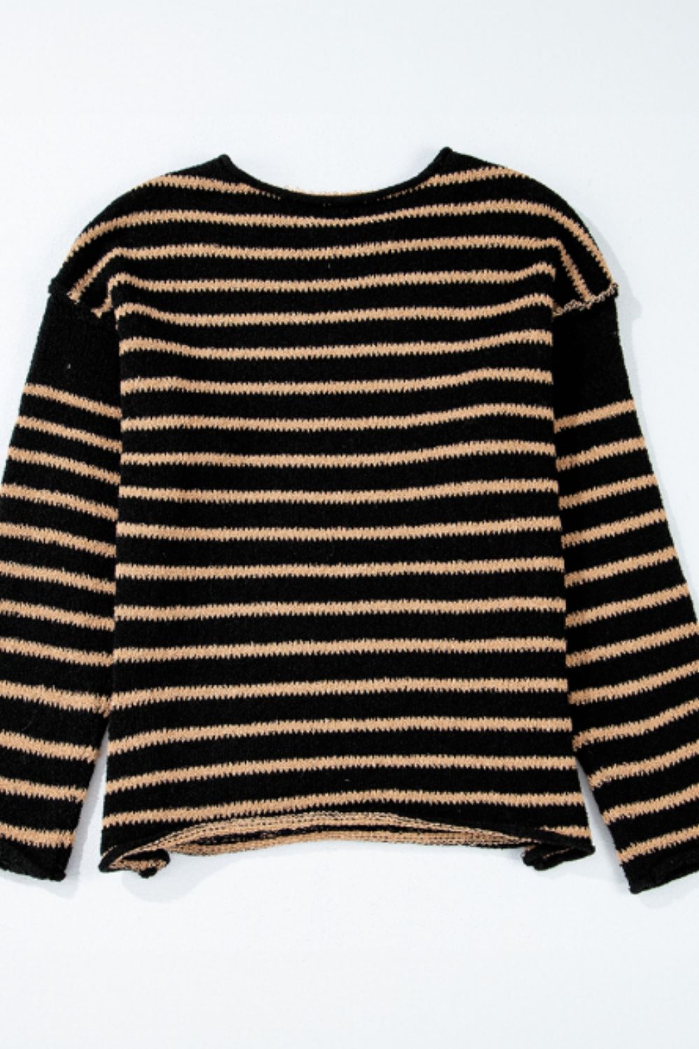 Stripe Drop Shoulder Round Neck Sweater-Angel Casuals