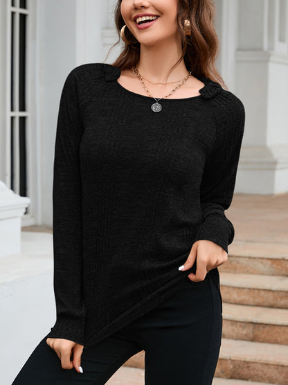 Texture Round Neck Long Sleeve Knit Top-Angel Casuals