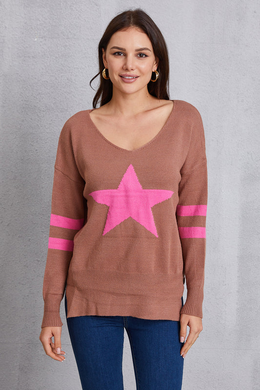 Star Scoop Neck Dropped Shoulder T-Shirt-Angel Casuals