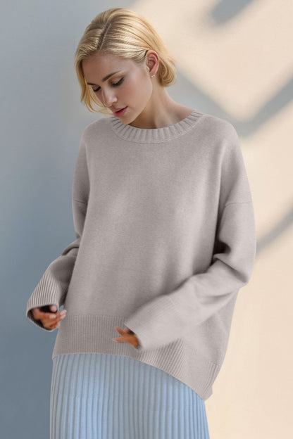 Basic Bae Round Neck Dropped Shoulder Sweater-Angel Casuals