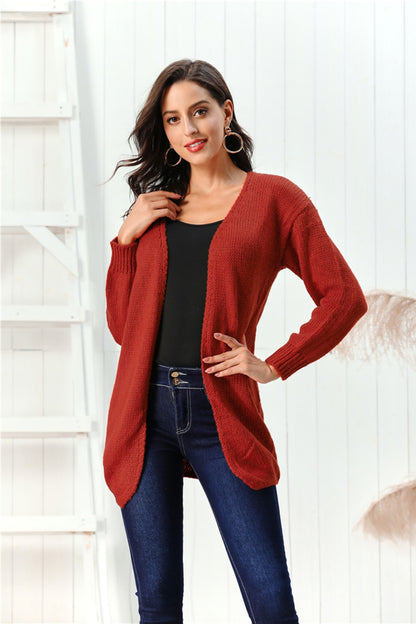 Open Front Long Sleeve Cardigan-Angel Casuals