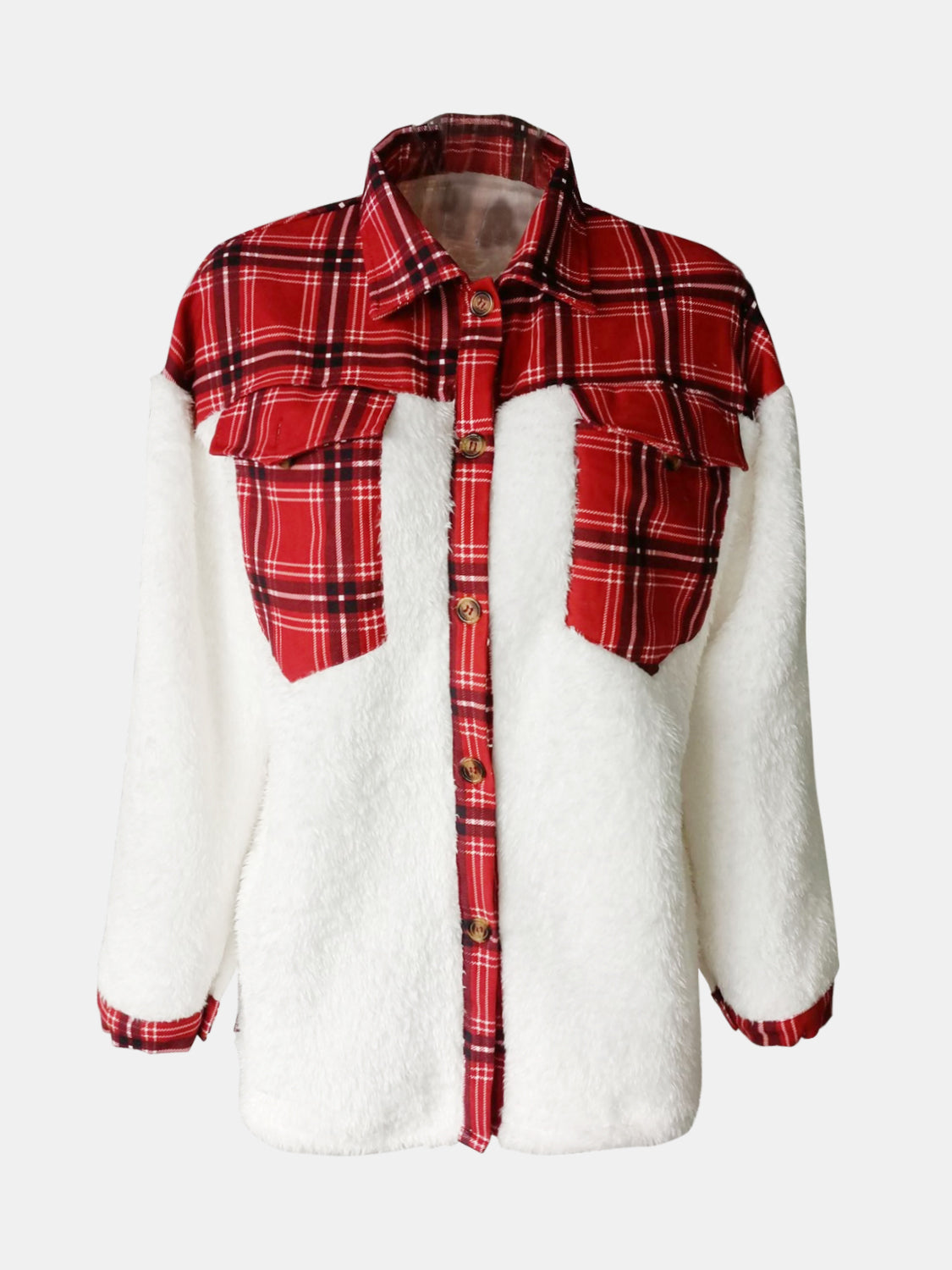 Fuzzy Button Up Long Sleeve Jacket-Angel Casuals