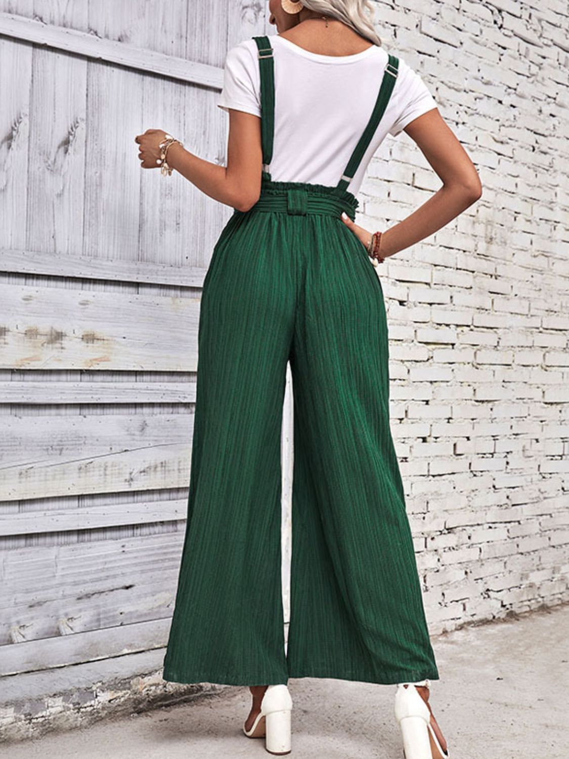 Tie Belt Wide Leg Overalls-Angel Casuals