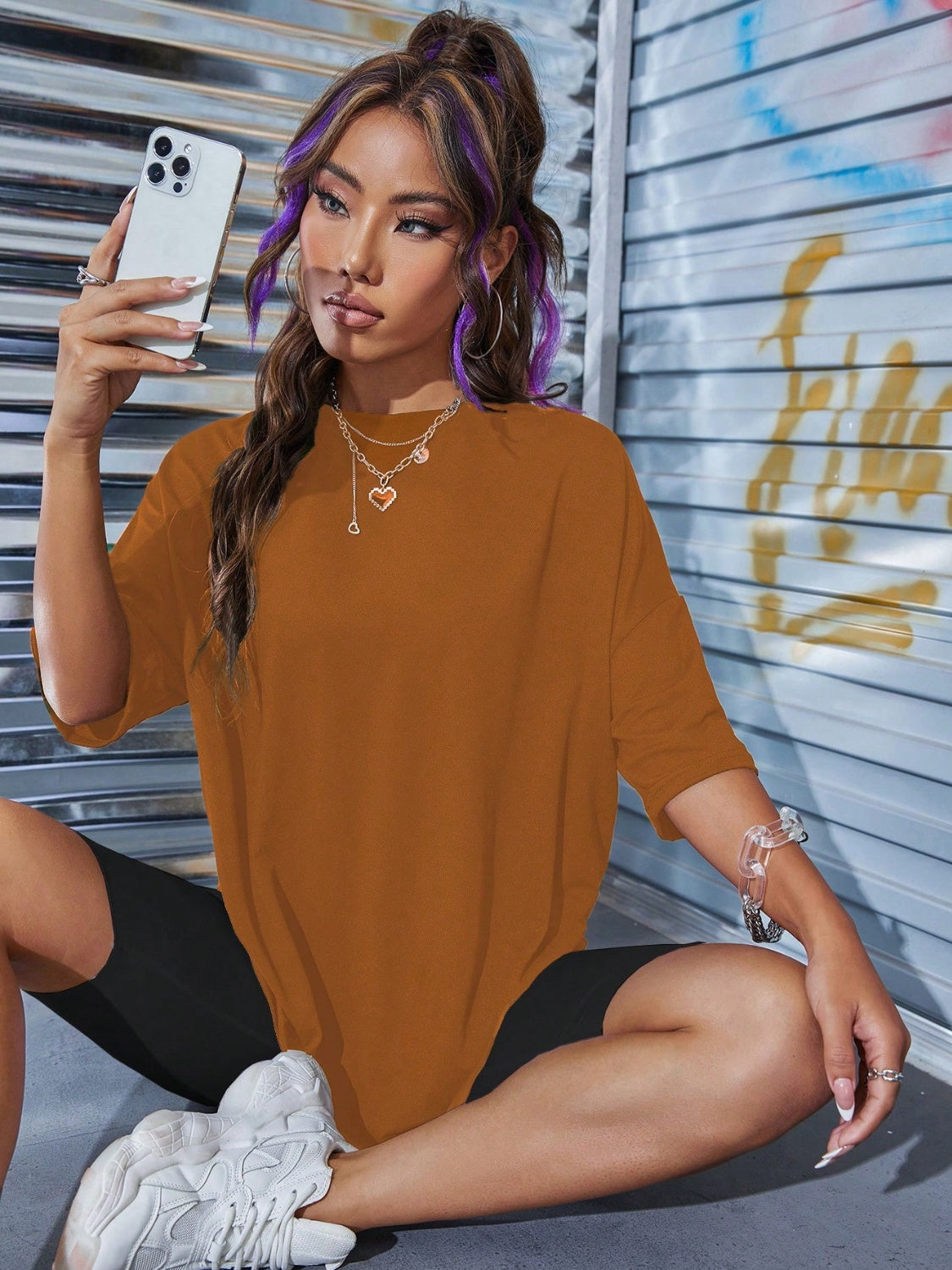 LOS ANGELES Round Neck Dropped Shoulder T-Shirt-Angel Casuals