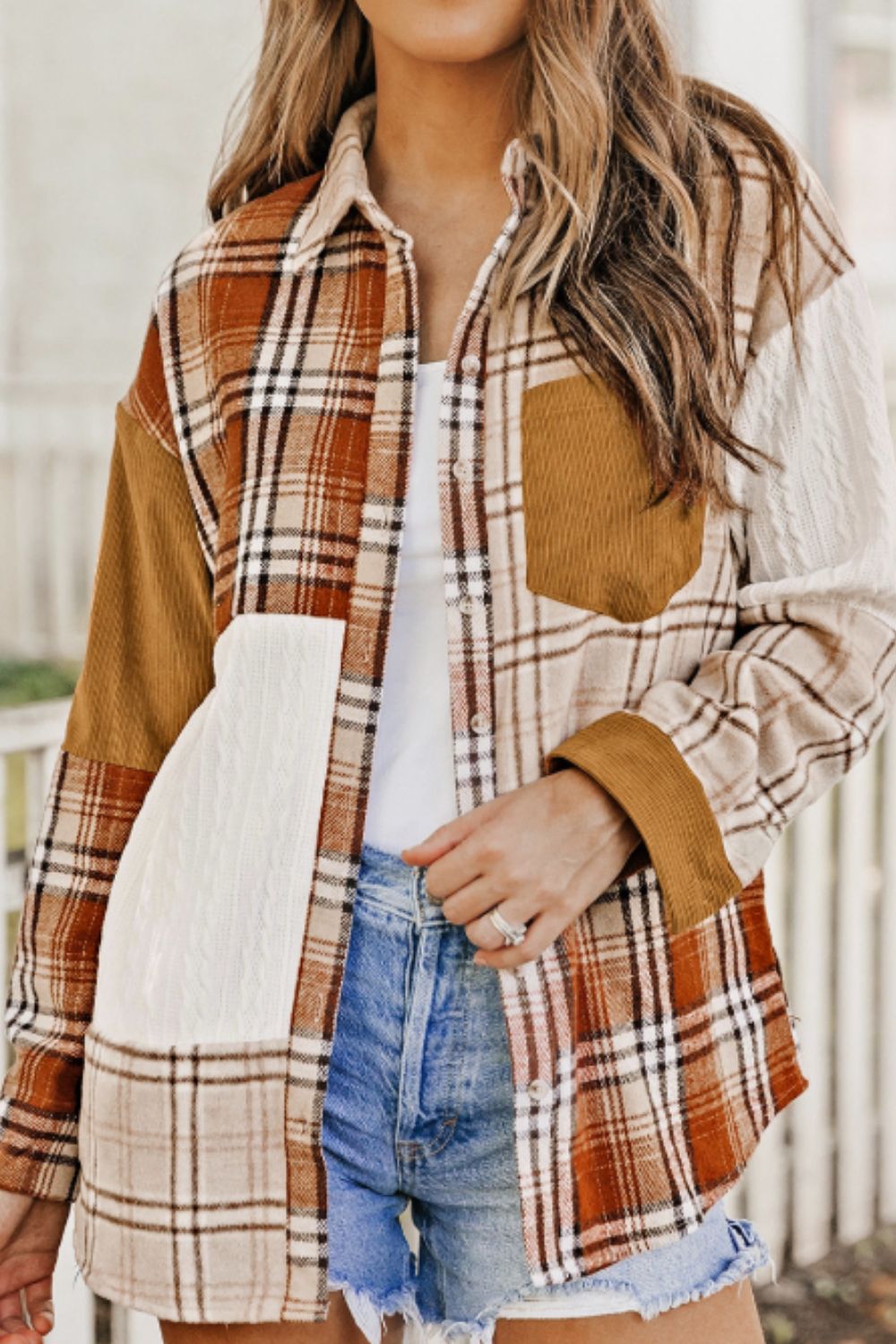 Plaid Button Up Long Sleeve Shacket-Angel Casuals