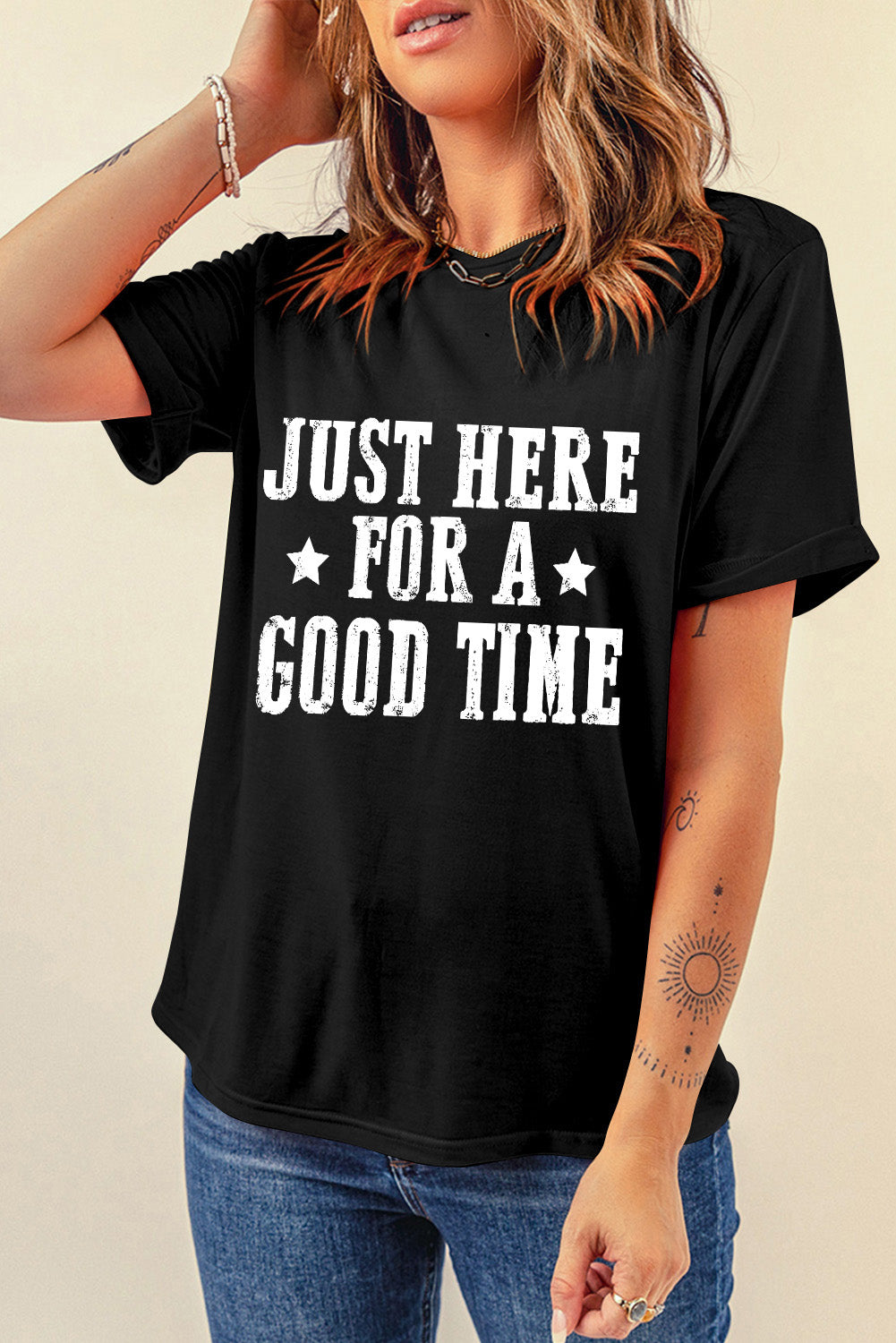 Letter Graphic Round Neck Short Sleeve T-Shirt-Angel Casuals