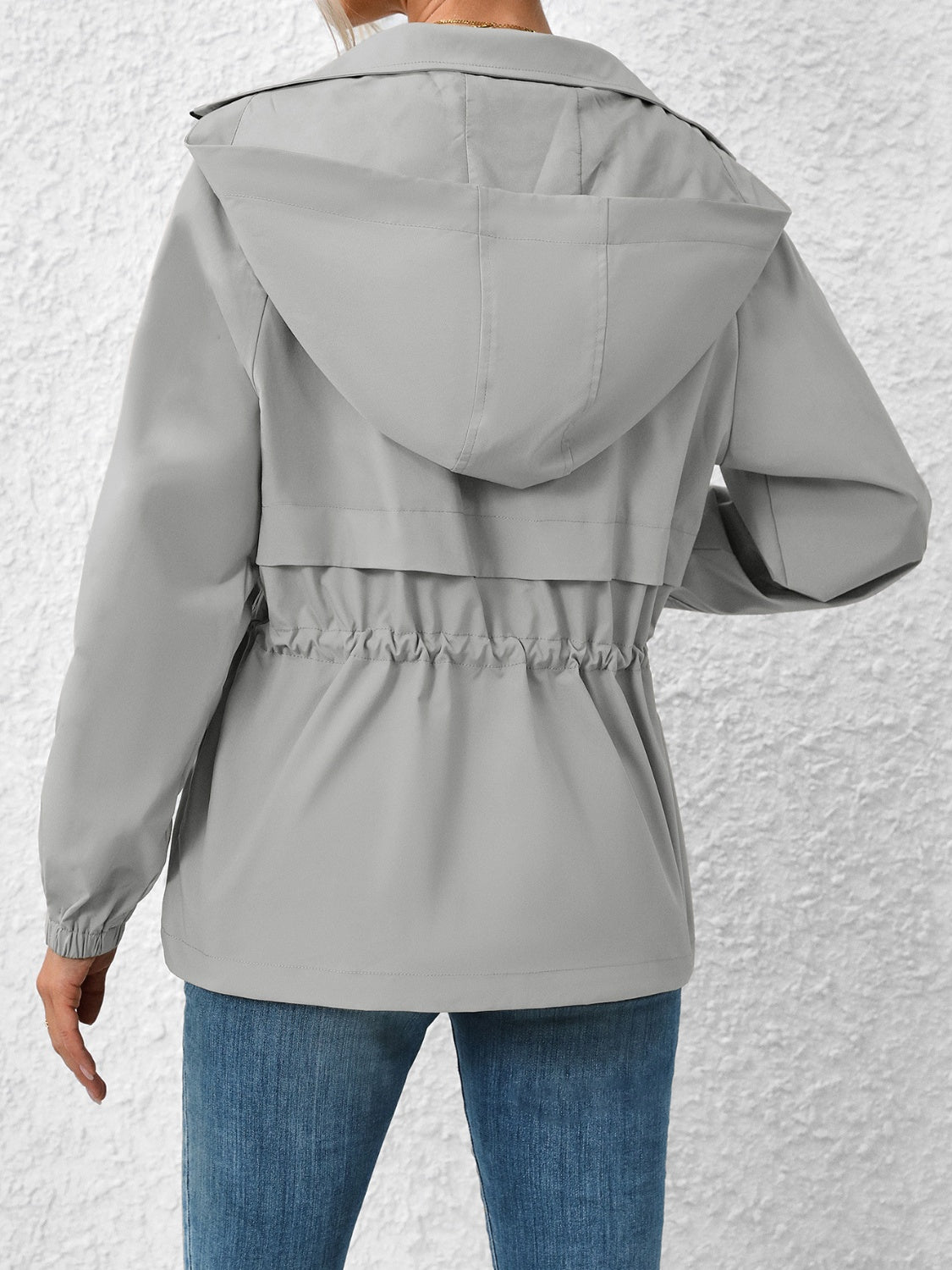 Ivy Lane Drawstring Zip Up Hooded Jacket-Angel Casuals