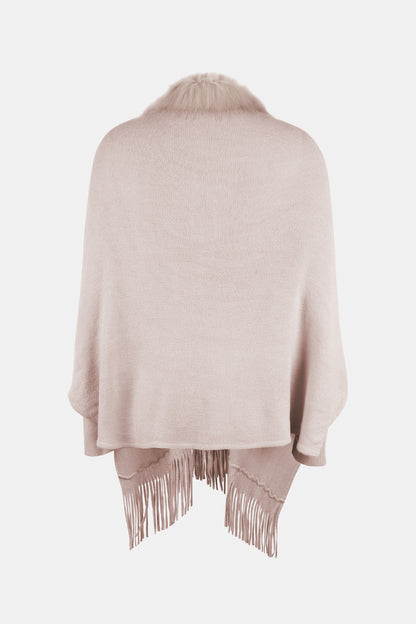 Fringe Open Front Long Sleeve Poncho-Angel Casuals