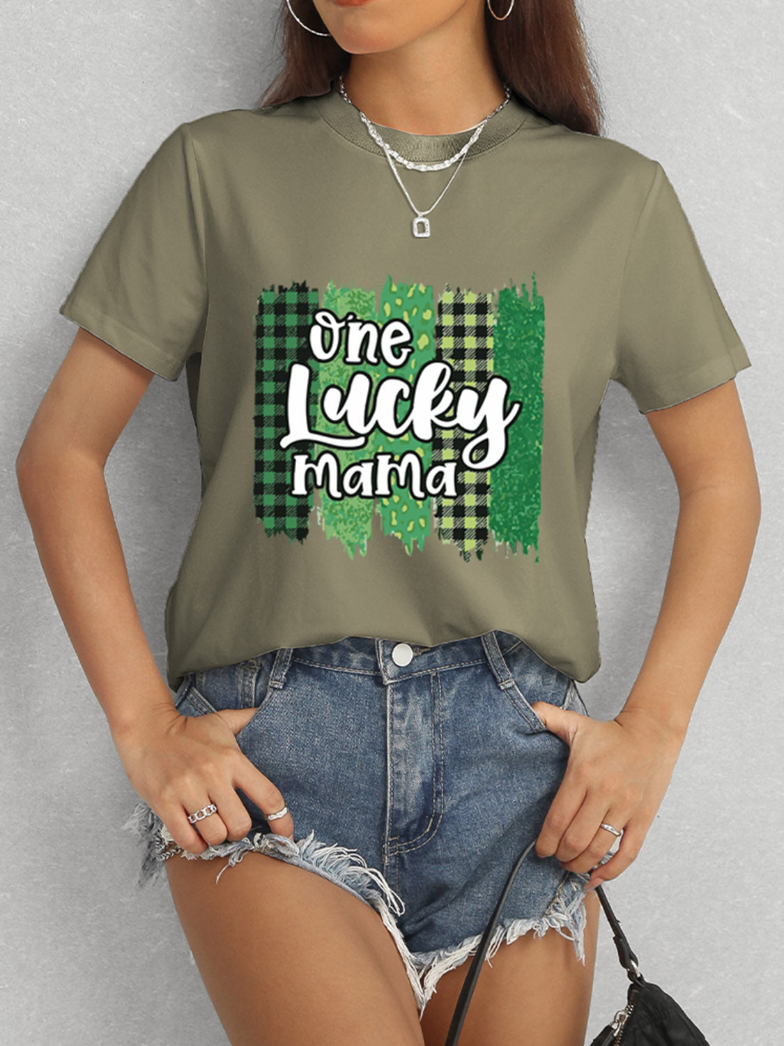 ONE LUCKY MAMA Round Neck T-Shirt-Angel Casuals
