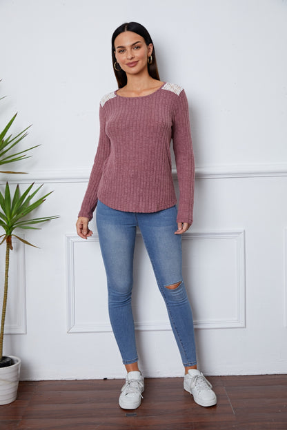 Lace Detail Long Sleeve T-Shirt-Angel Casuals