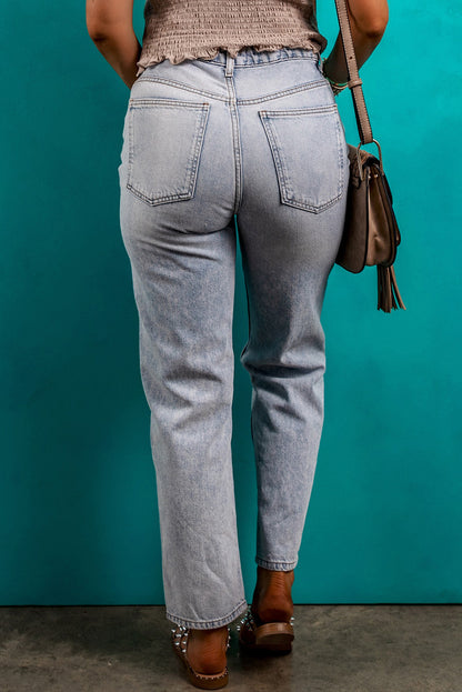 Pocketed Mid-Rise Waist Jeans-Angel Casuals