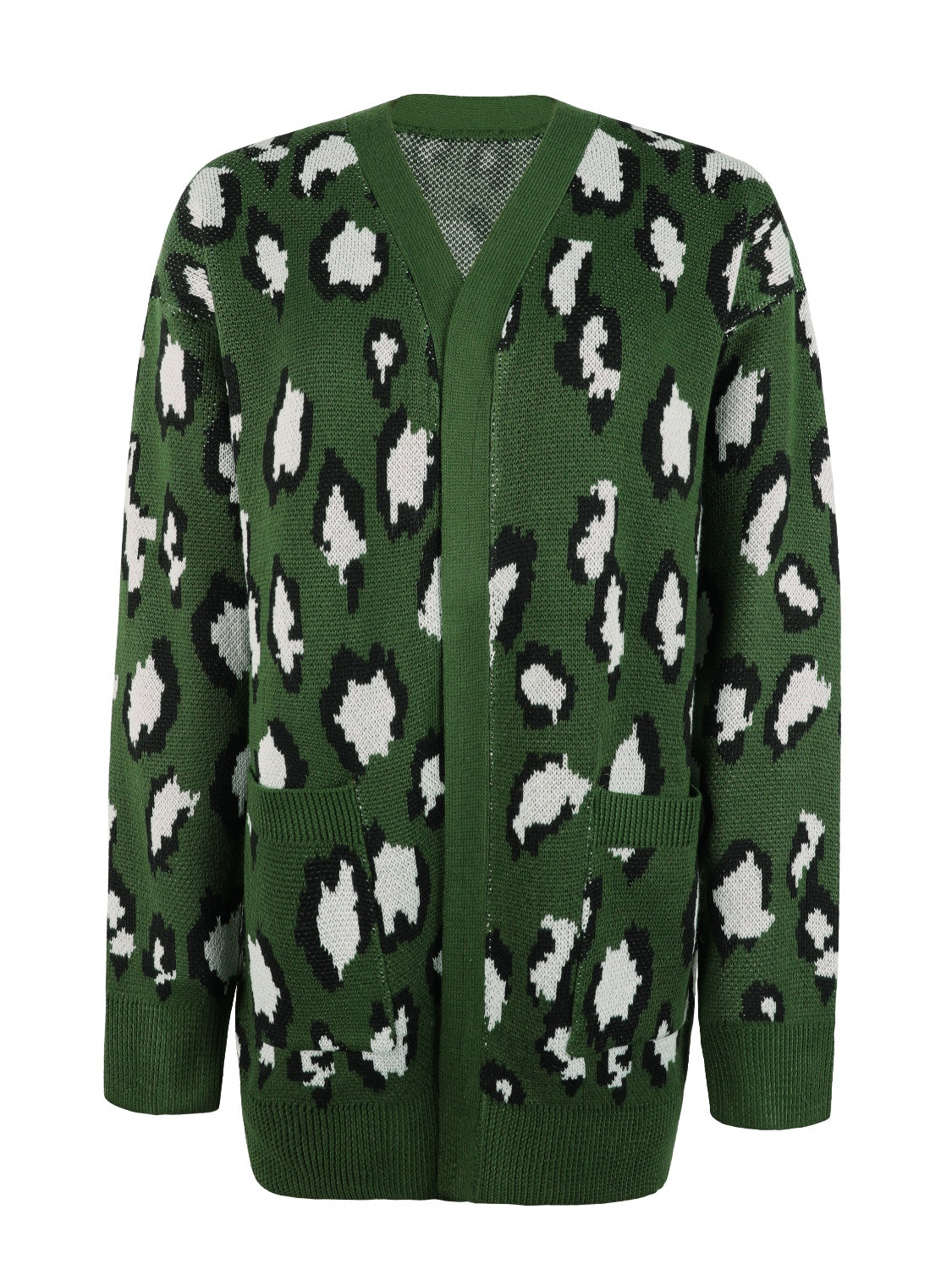 Leopard Open Front Dropped Shoulder Cardigan-Angel Casuals