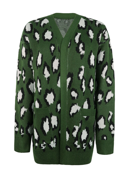 Leopard Open Front Dropped Shoulder Cardigan-Angel Casuals