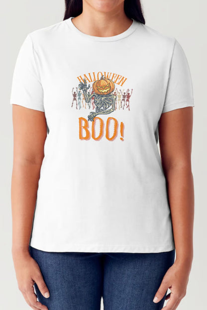 Simply Love Full Size Pumpkin Skeleton Graphic Short Sleeve Tubular T-Shirt-Angel Casuals