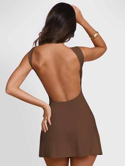 Backless Wide Strap Mini Dress-Angel Casuals