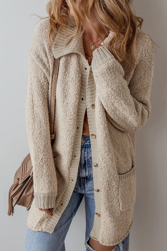 Pocketed Button Up Long Sleeve Cardigan-Angel Casuals