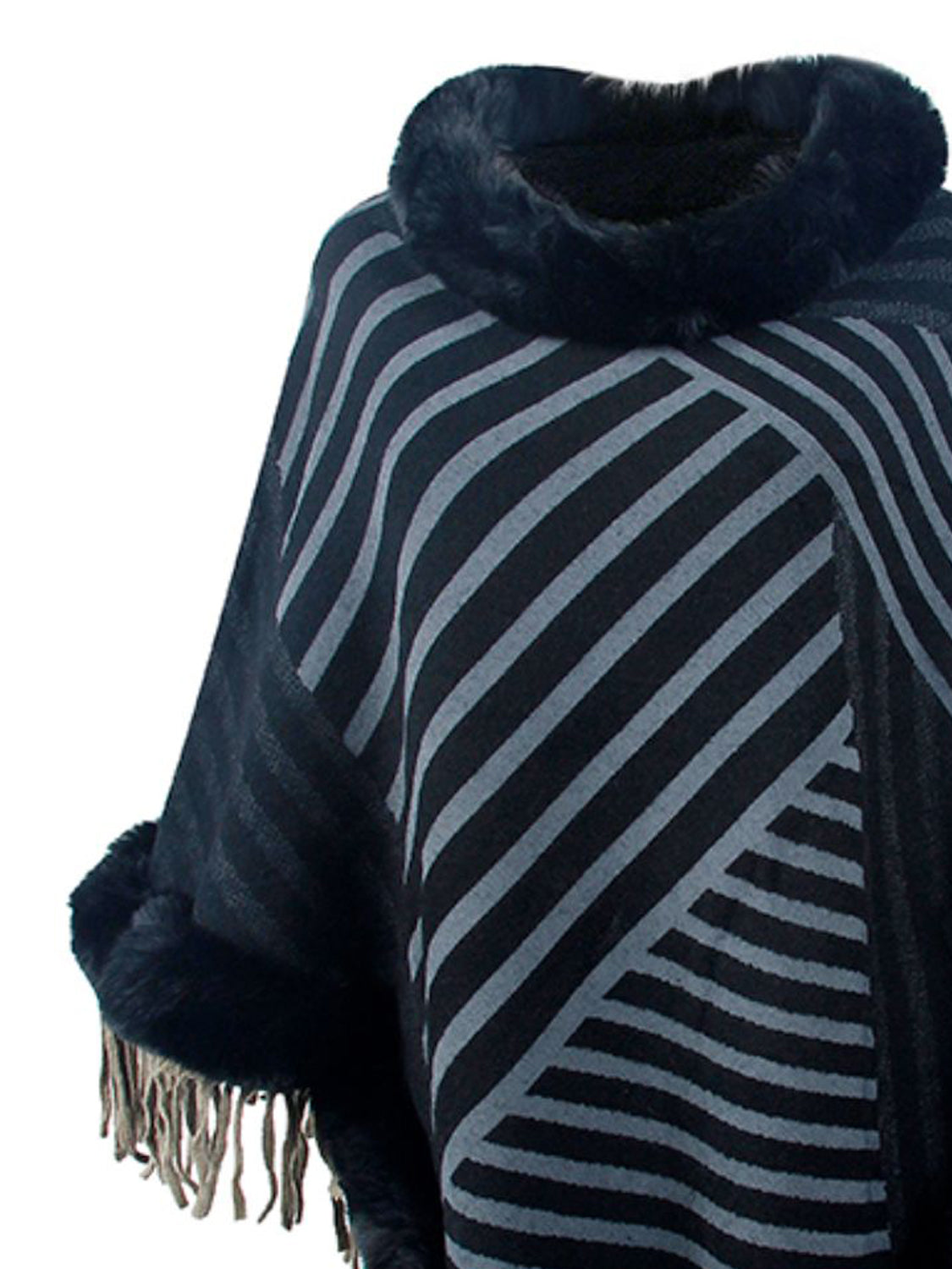 Striped Fringe Hem Poncho-Angel Casuals