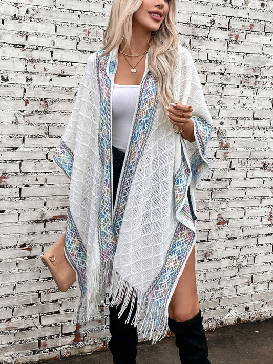 Fringe Half Sleeve Hooded Poncho-Angel Casuals