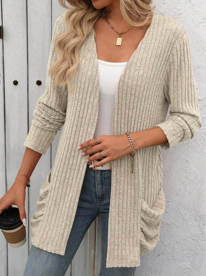 Mandy Open Front Long Sleeve Ribbed Cardigan-Angel Casuals