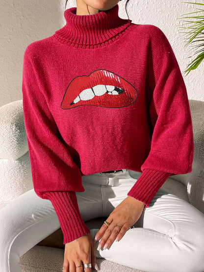 Lip Turtleneck Long Sleeve Sweater-Angel Casuals