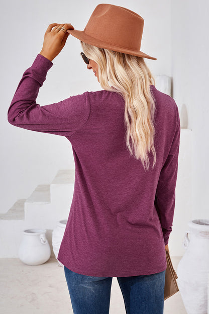 Notched Button Detail Long Sleeve T-Shirt-Angel Casuals