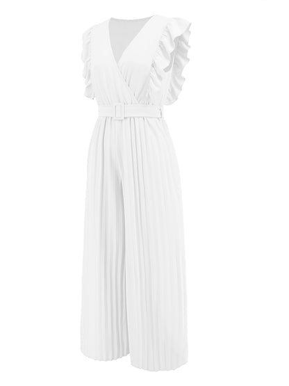 Ruffled Surplice Cap Sleeve Jumpsuit-Angel Casuals