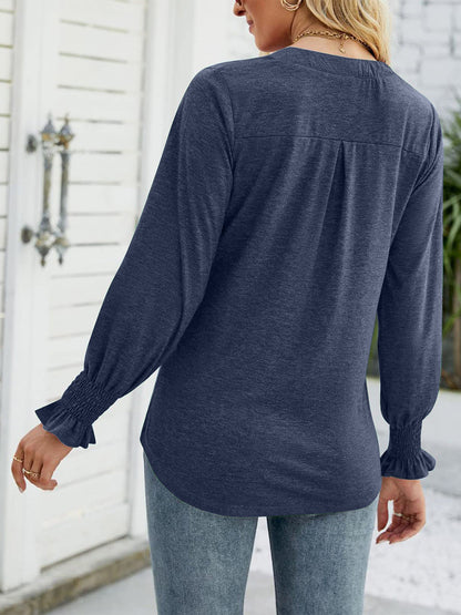 Full Size Notched Long Sleeve T-Shirt-Angel Casuals