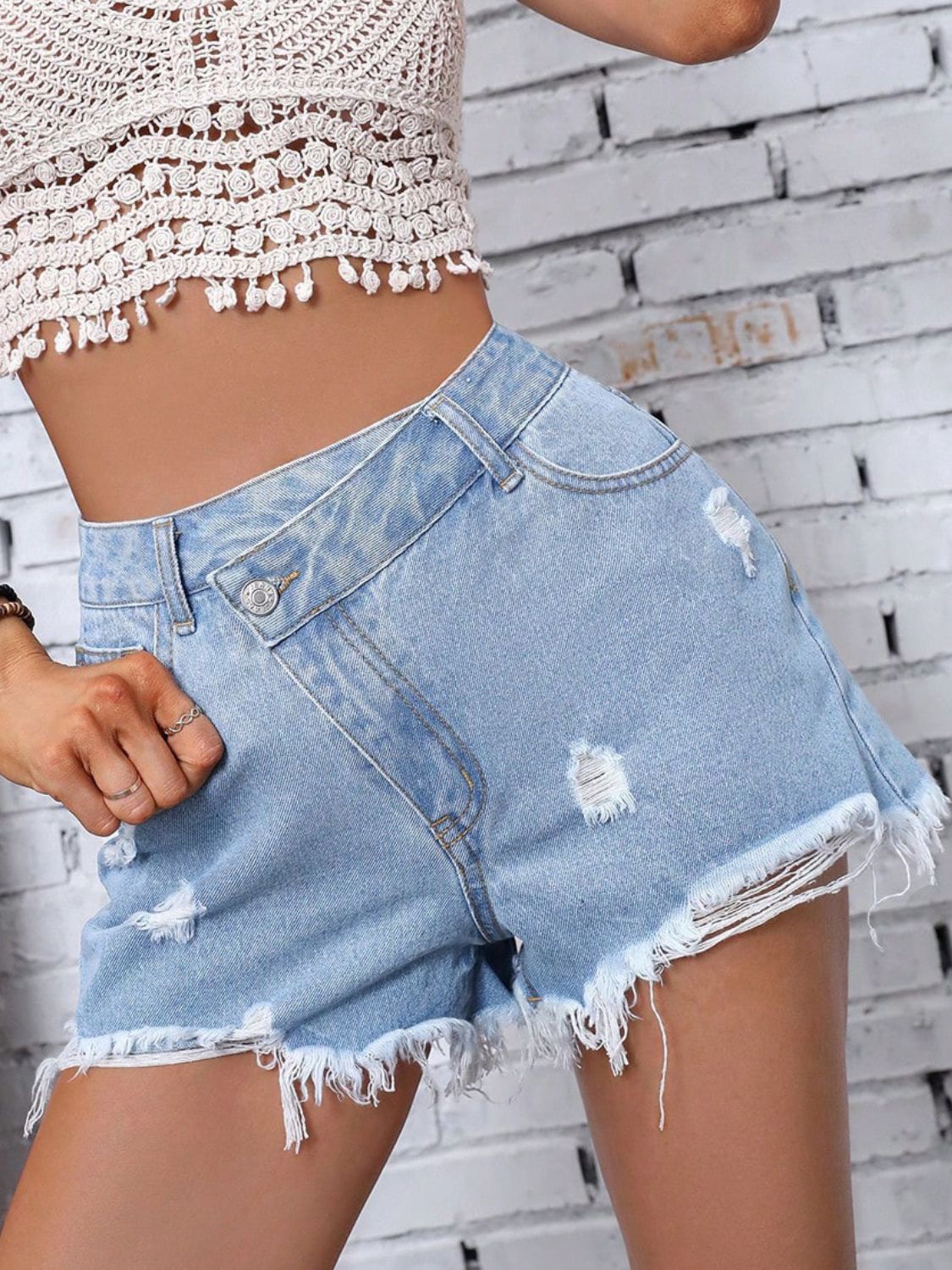 Distressed Raw Hem Denim Shorts-Angel Casuals