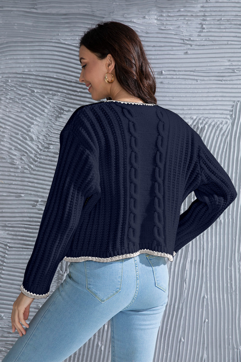 Graphic Cable-Knit Button Up Cardigan-Angel Casuals