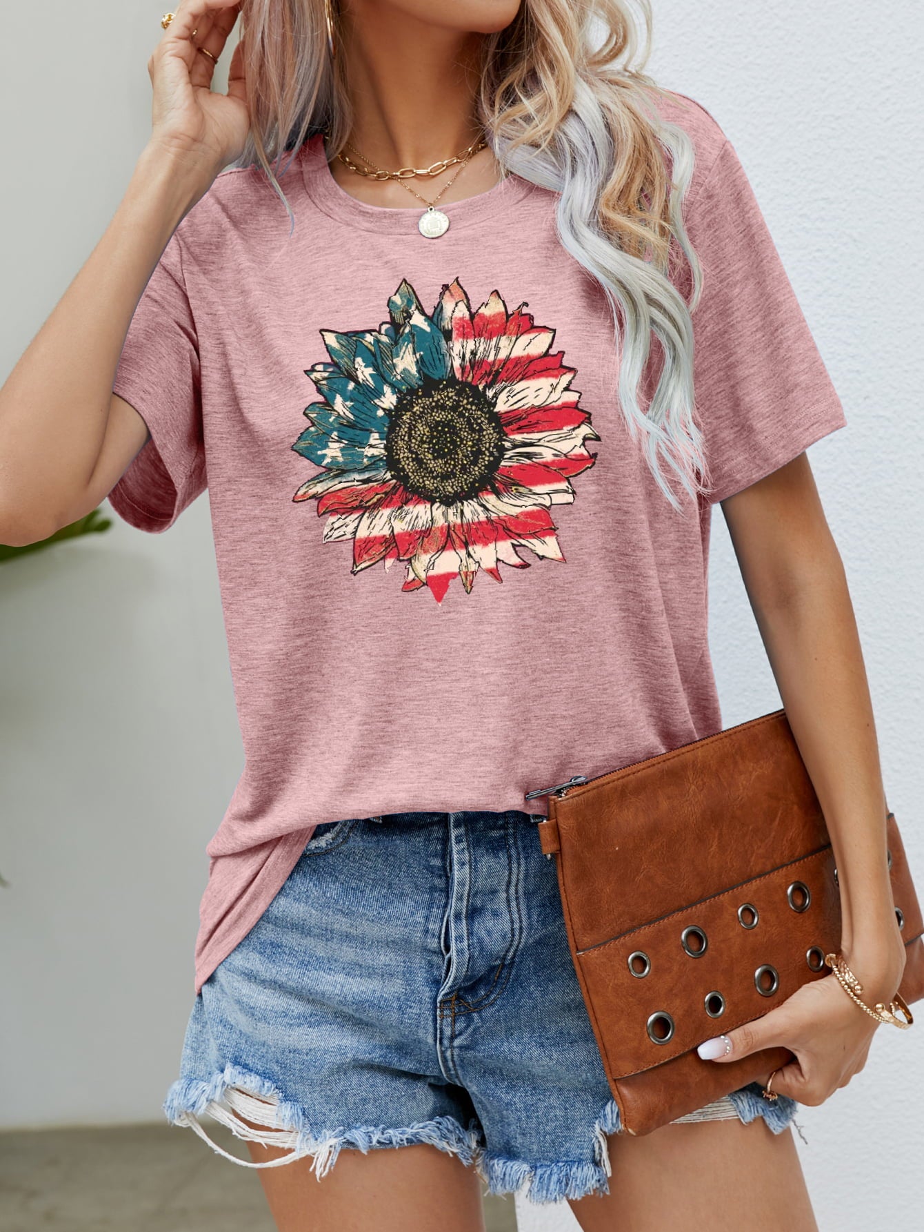 US Flag Flower Graphic Tee-Angel Casuals