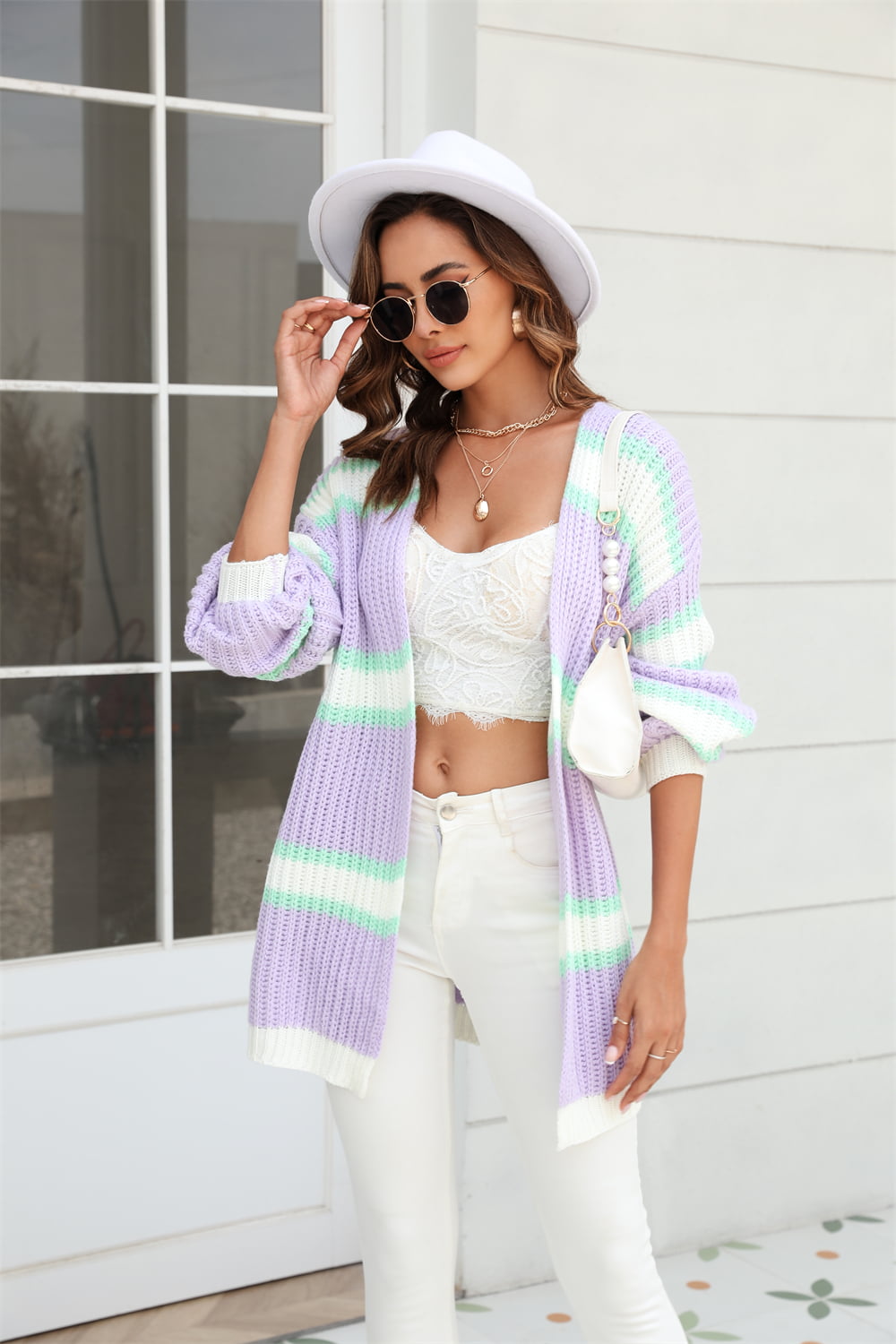 Color Block Ribbed Dropped Shoulder Open Front Cardigan-Angel Casuals