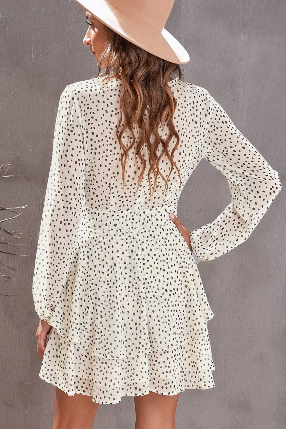 Tied Polka Dot Balloon Sleeve Layered Dress-Angel Casuals