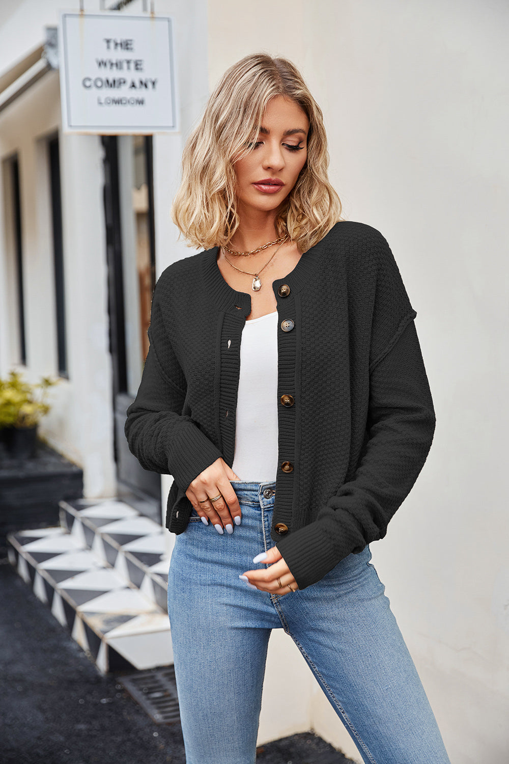 Button Down Exposed Seam Cardigan-Angel Casuals