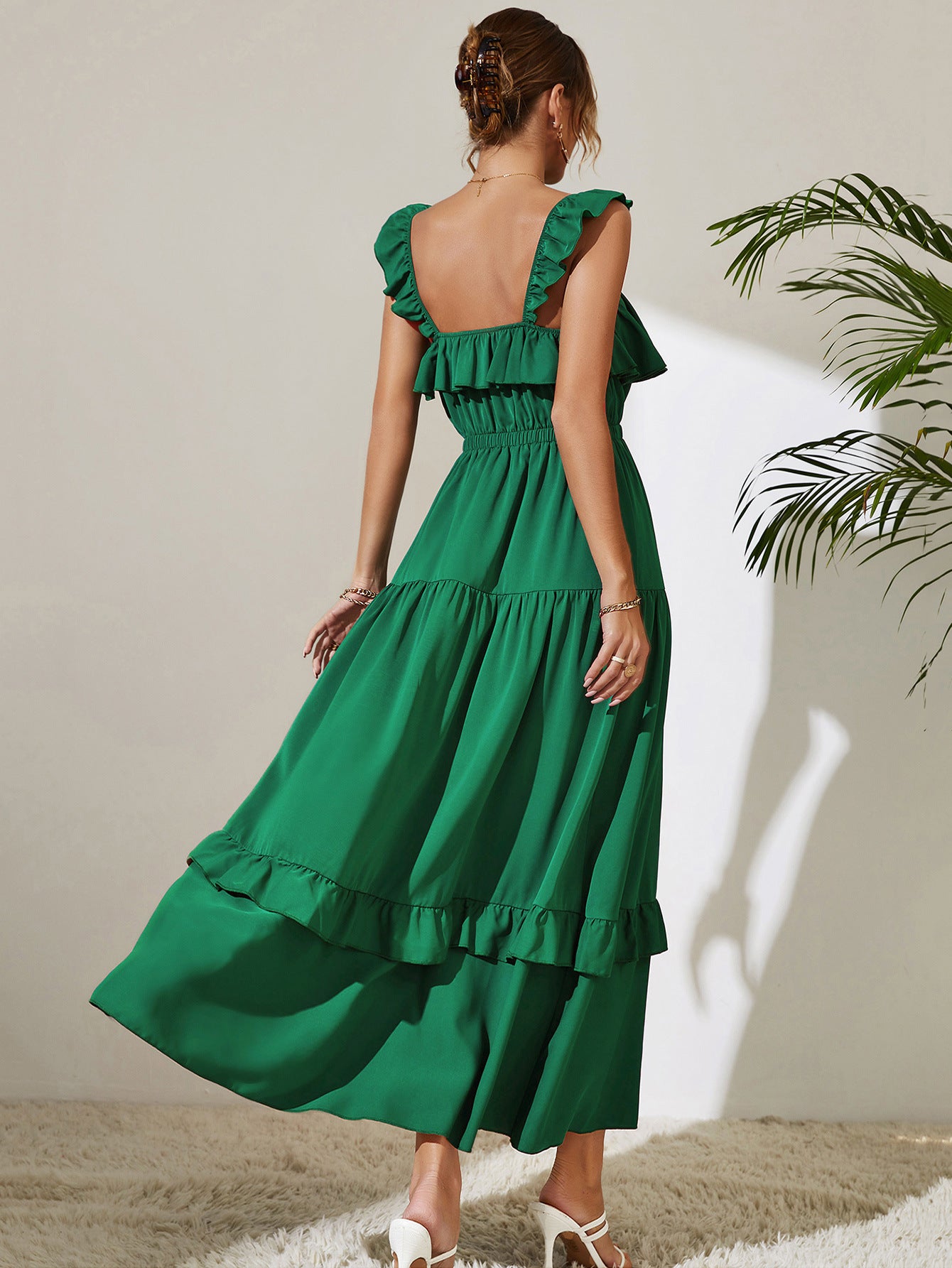 Square Neck Ruffled Maxi Dress-Angel Casuals