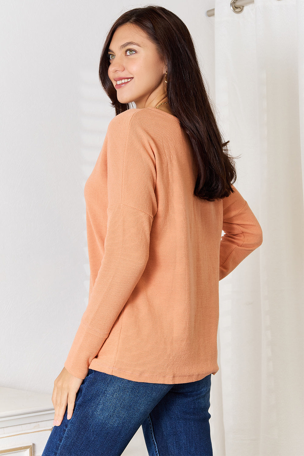 Basic Bae Half Button Long Sleeve Top-Angel Casuals