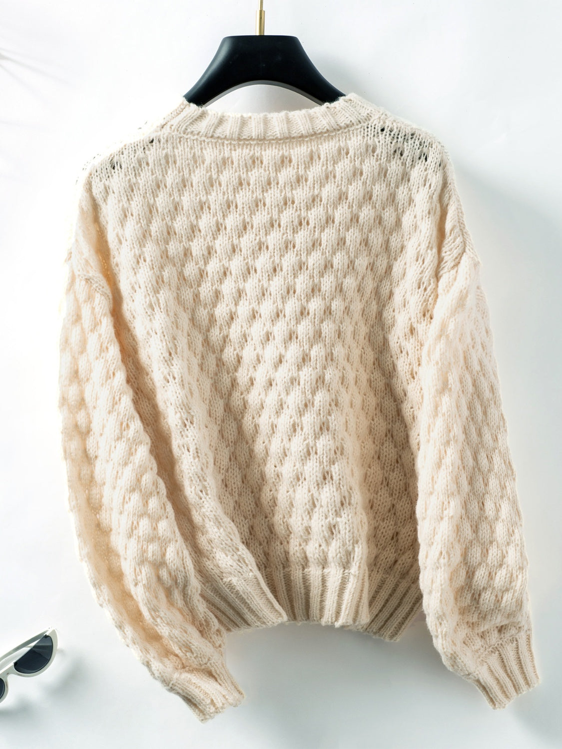 Cable-Knit Round Neck Long Sleeve Sweater-Angel Casuals