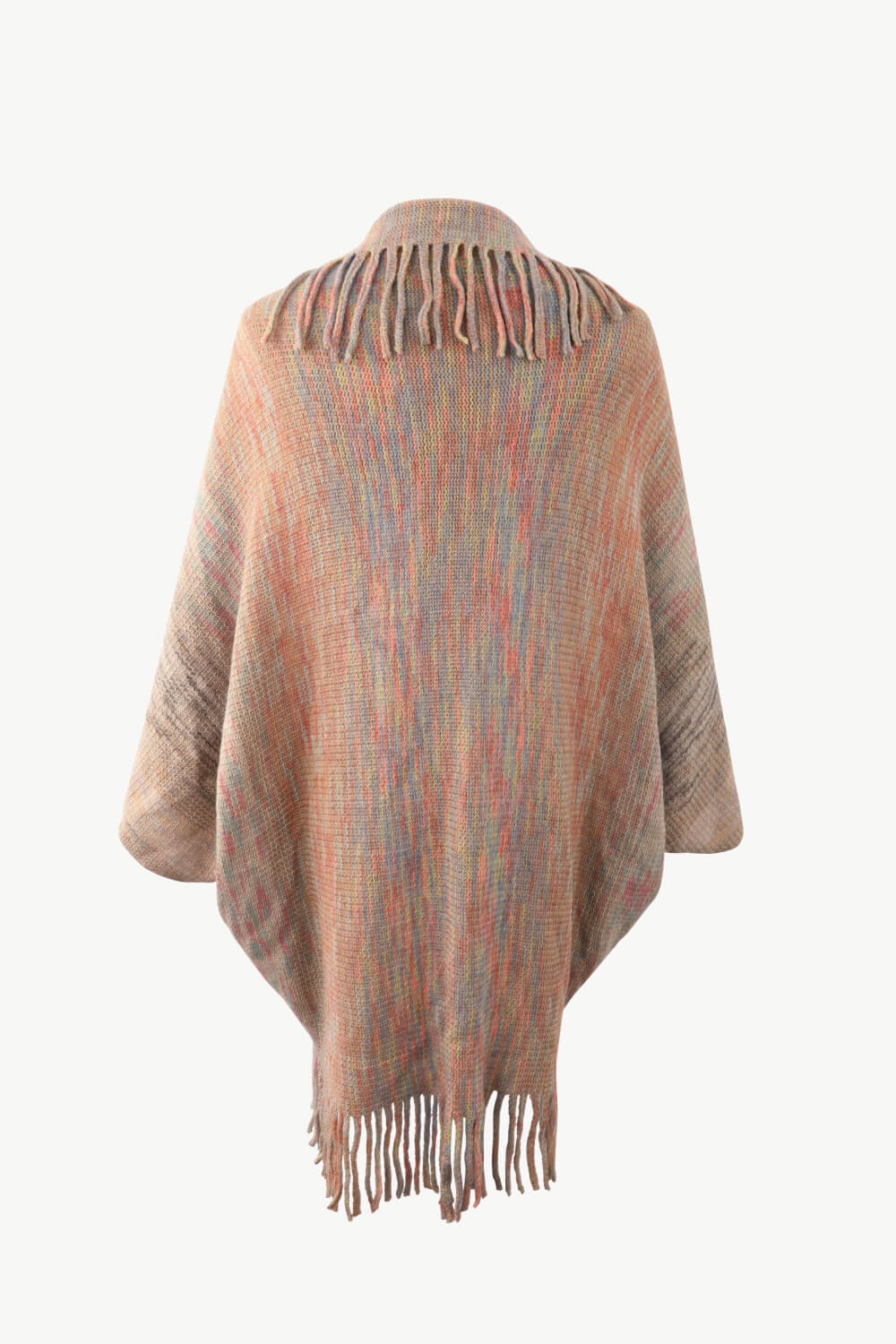 Multicolored Fringe Trim Poncho-Angel Casuals