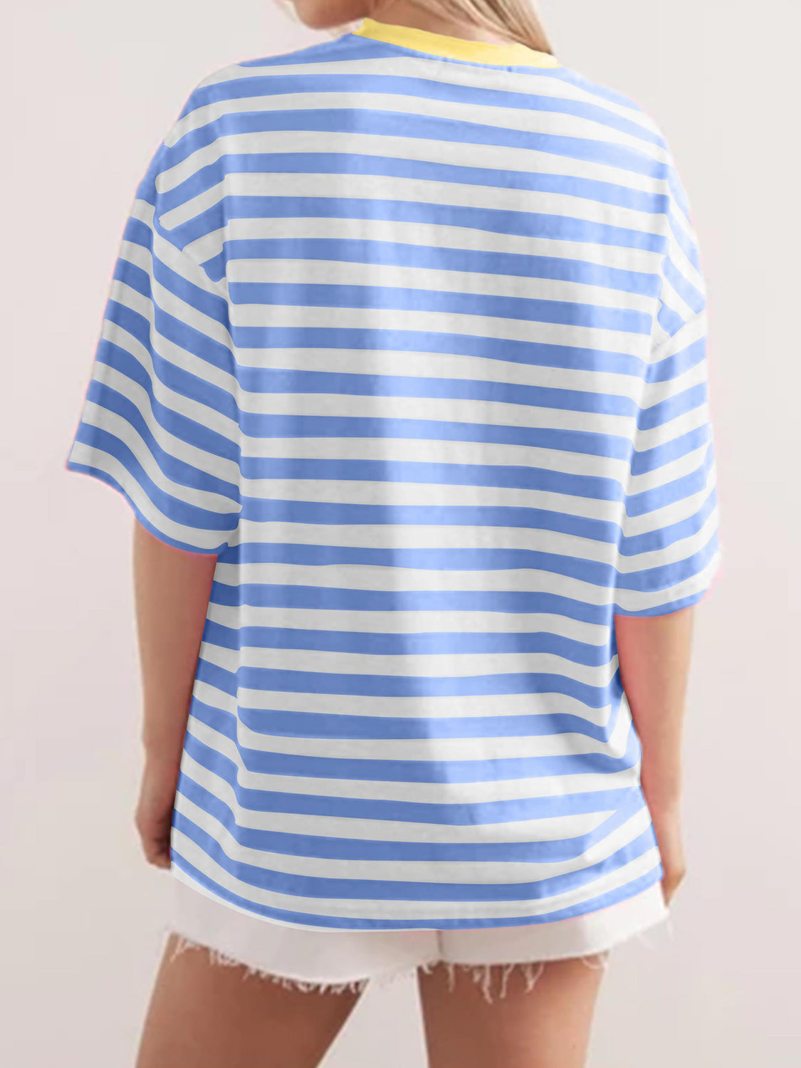 Striped Round Neck Half Sleeve T-Shirt-Angel Casuals
