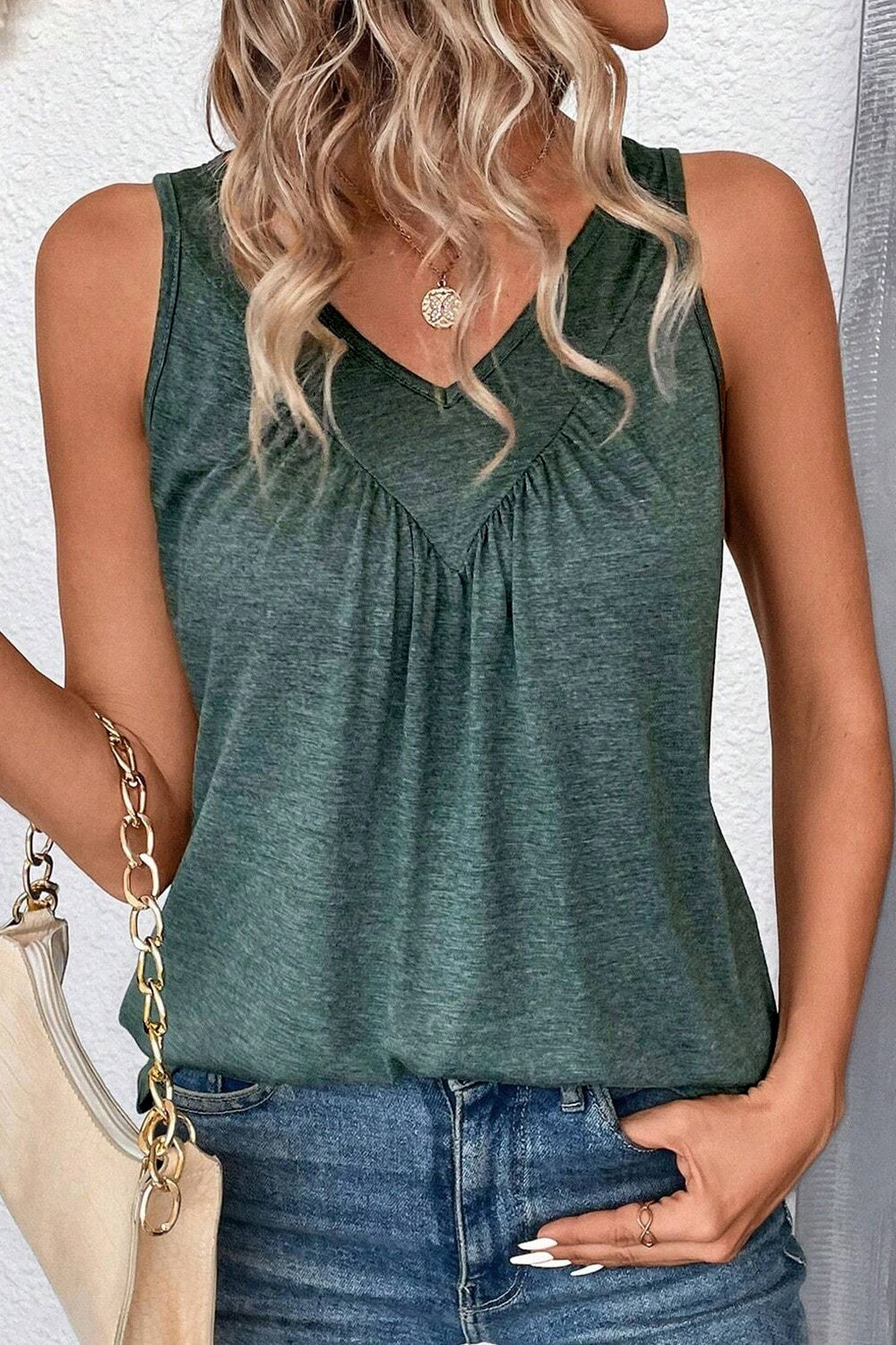 V-Neck Wide Strap Tank-Angel Casuals