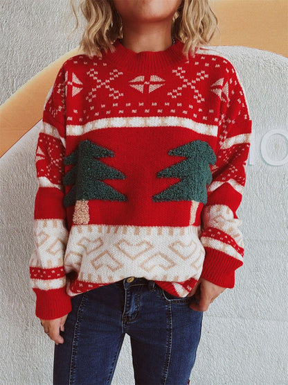 Christmas Tree Mock Neck Long Sleeve Sweater-Angel Casuals