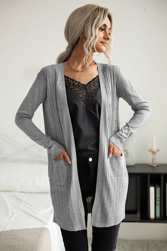 Ribbed Longline Open Front Cardigan-Angel Casuals