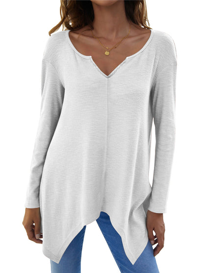 Full Size V-Neck Long Sleeve T-Shirt-Angel Casuals