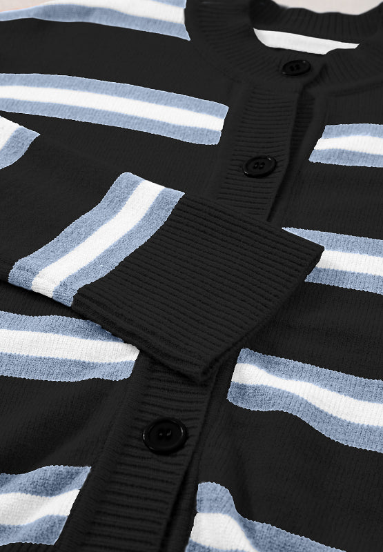 Striped Button Down Long Sleeve Cardigan-Angel Casuals