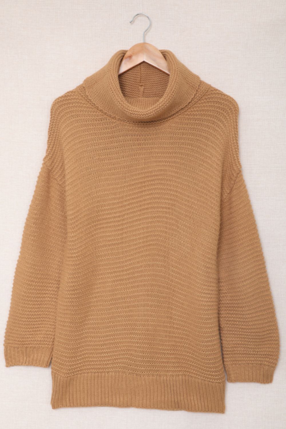 Side Slit Turtleneck Long Sleeve Sweater-Angel Casuals