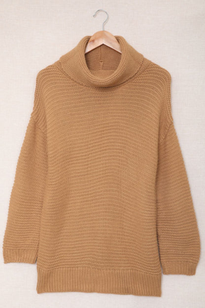 Side Slit Turtleneck Long Sleeve Sweater-Angel Casuals