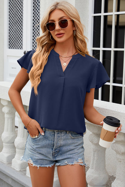 Notched Cap Sleeve T-Shirt-Angel Casuals
