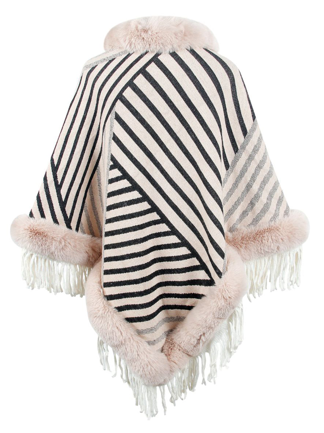 Striped Fringe Hem Poncho-Angel Casuals