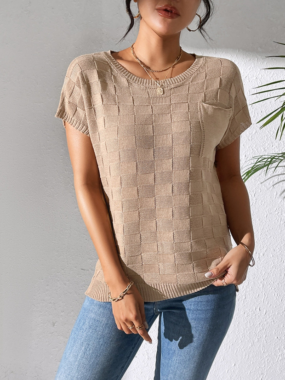 Round Neck Short Sleeve Knit Top-Angel Casuals