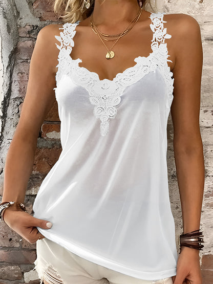 Full Size Lace Detail V-Neck Tank-Angel Casuals